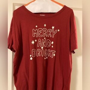 Old Navy Red  “Merry and Bright” T-Shirt Women’s Size Large - Holiday Christmas
